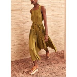 Ulla Johnson Midi Silk Green Sleeveless Dioni Button-Front Dress